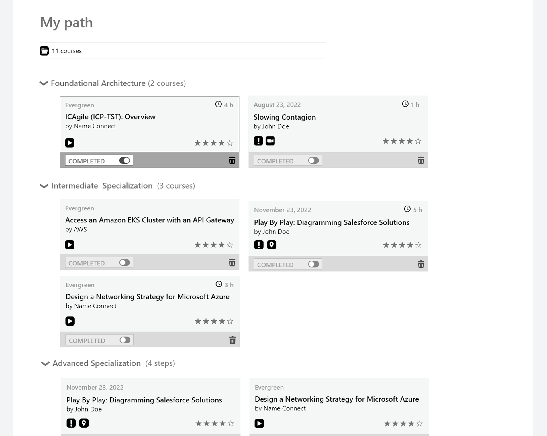 My Path — personalized learning path with course completion tracking