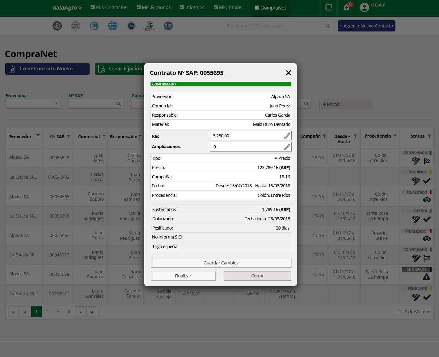 Manager role — confirmed contract modal