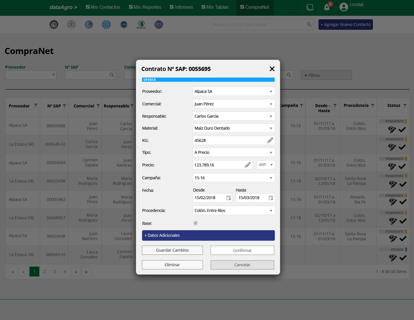 Table role — contract modal in Offer state
