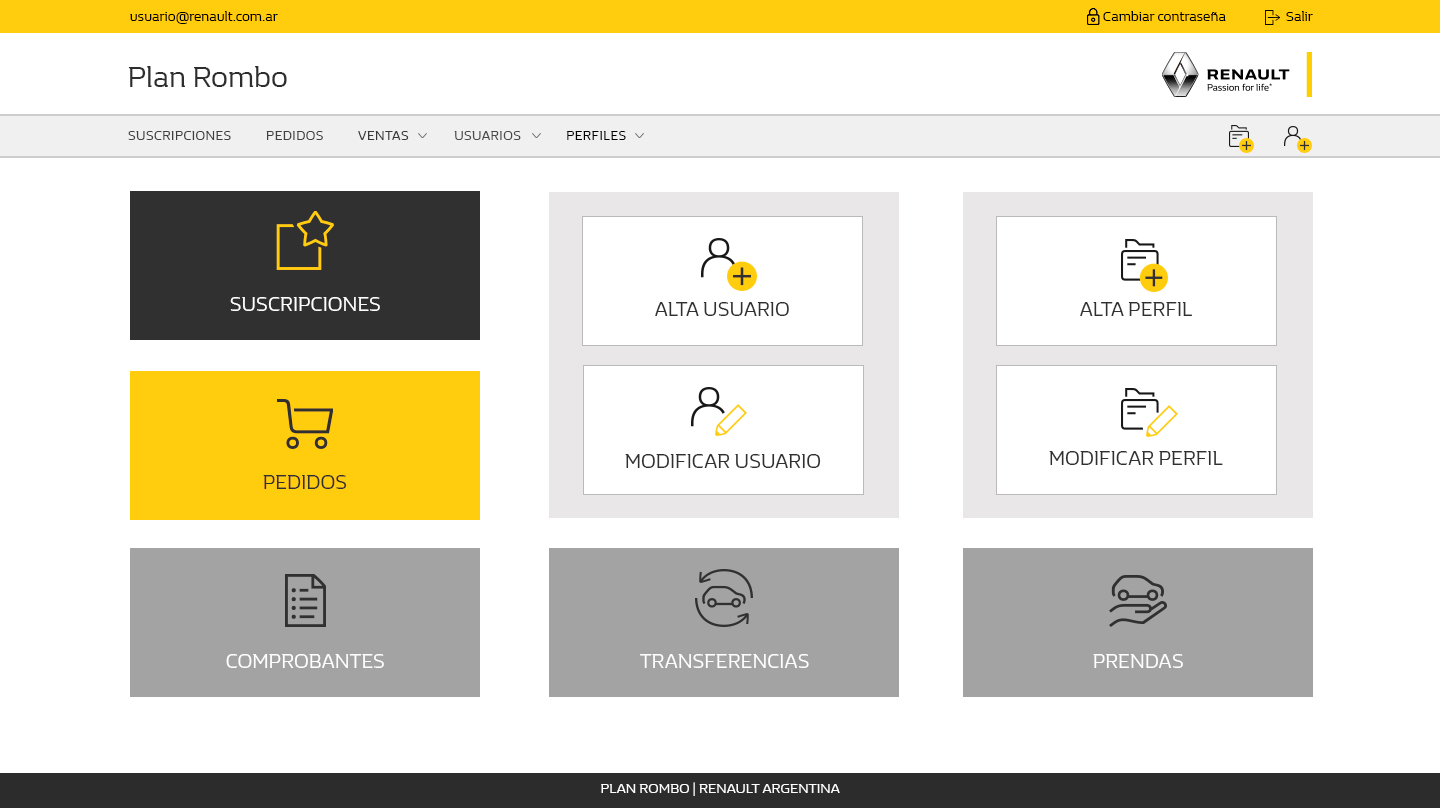 Plan Rombo desktop — profile list with multi-column filters, status indicators, and inline actions across 1,150 pages