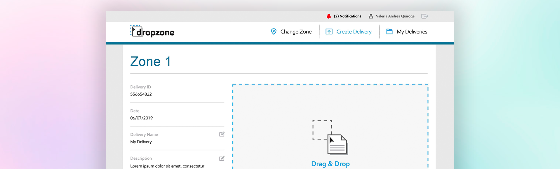 DropZone — delivery dashboard with status overview
