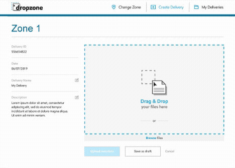 DropZone — metadata table with inline editing