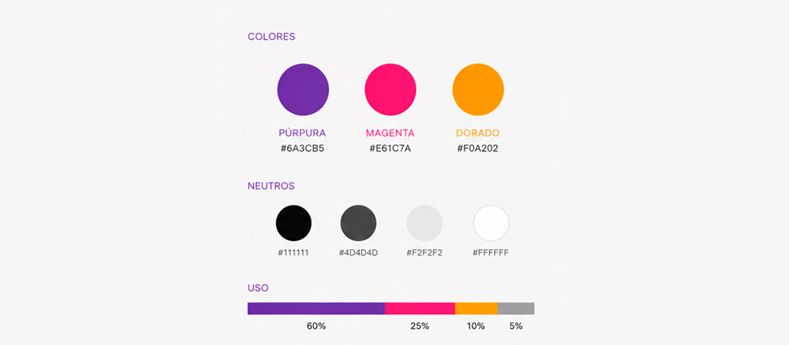 Enlace Solidario colour system — primary colours with hex codes, neutral palette, and usage ratios