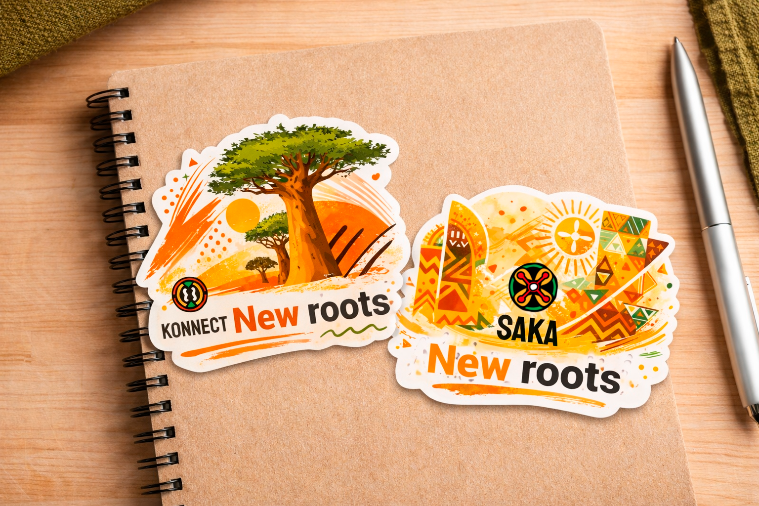 Konnect and Saka stickers on notebook