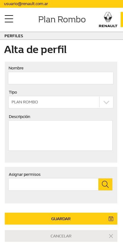 Plan Rombo mobile — new profile form