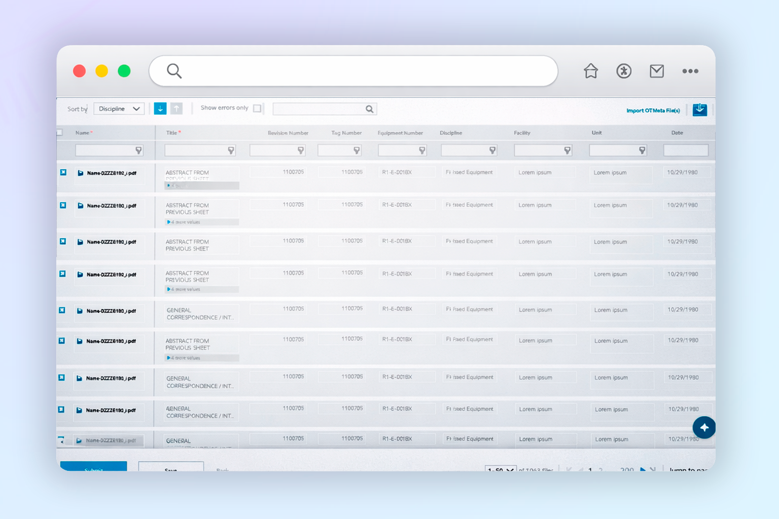 DropZone — bulk document delivery tool with metadata table and error states